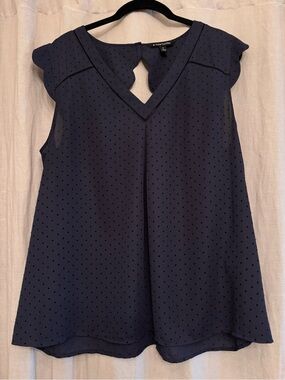 41 Hawthorn Navy Polka Dot Scallop Back Blouse - XL